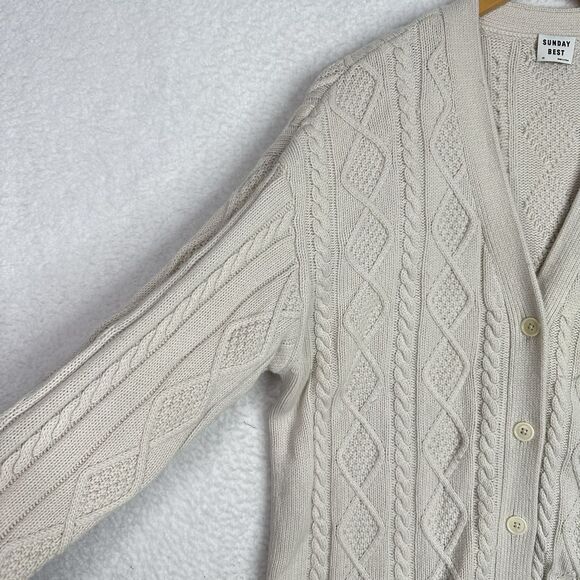 Aritzia Sunday Best Wool Blend Cable‎ Knit Cardigan Sweater XS Cream Oversized - Picture 6 of 12